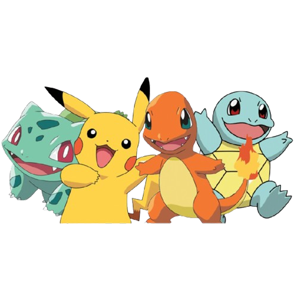 Bulbasaur, Pikachu, Charmander, and Squirtle